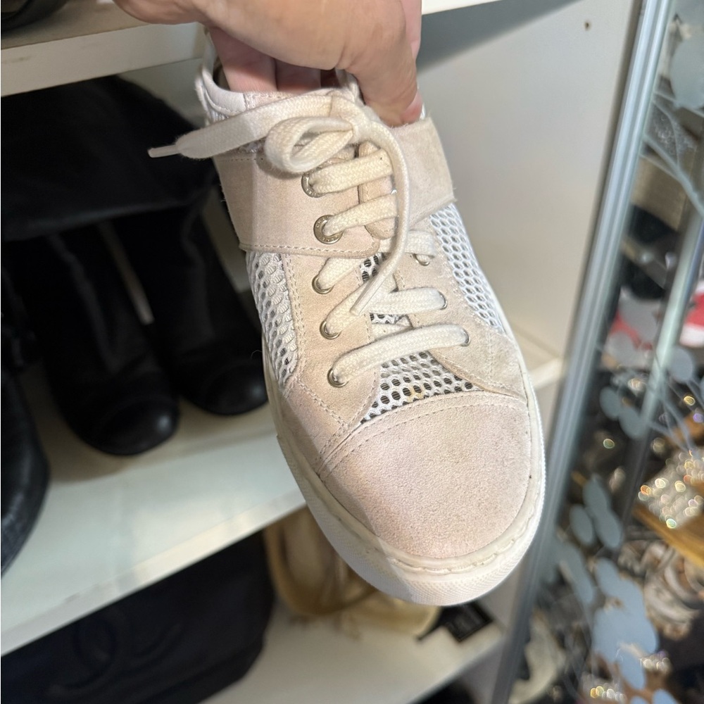 Women's Chanel Cream Lace-Up Sneakers